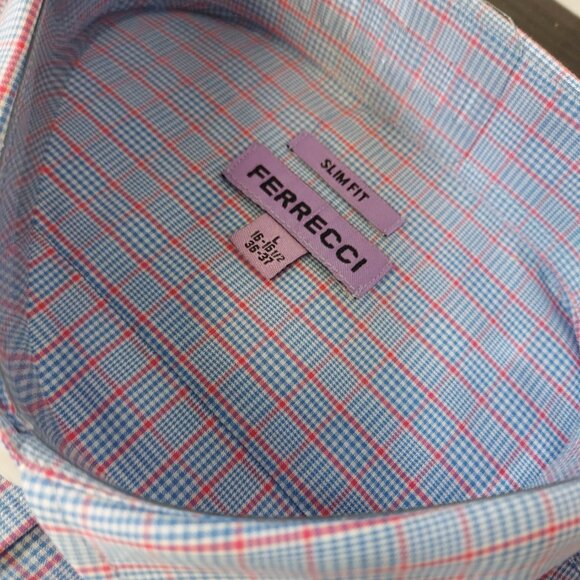 NWT FERRECCI MEN'S SLIM FIT BLUE AND RED BUTTON UP - SIZE 16-16.5 - Picture 3 of 4